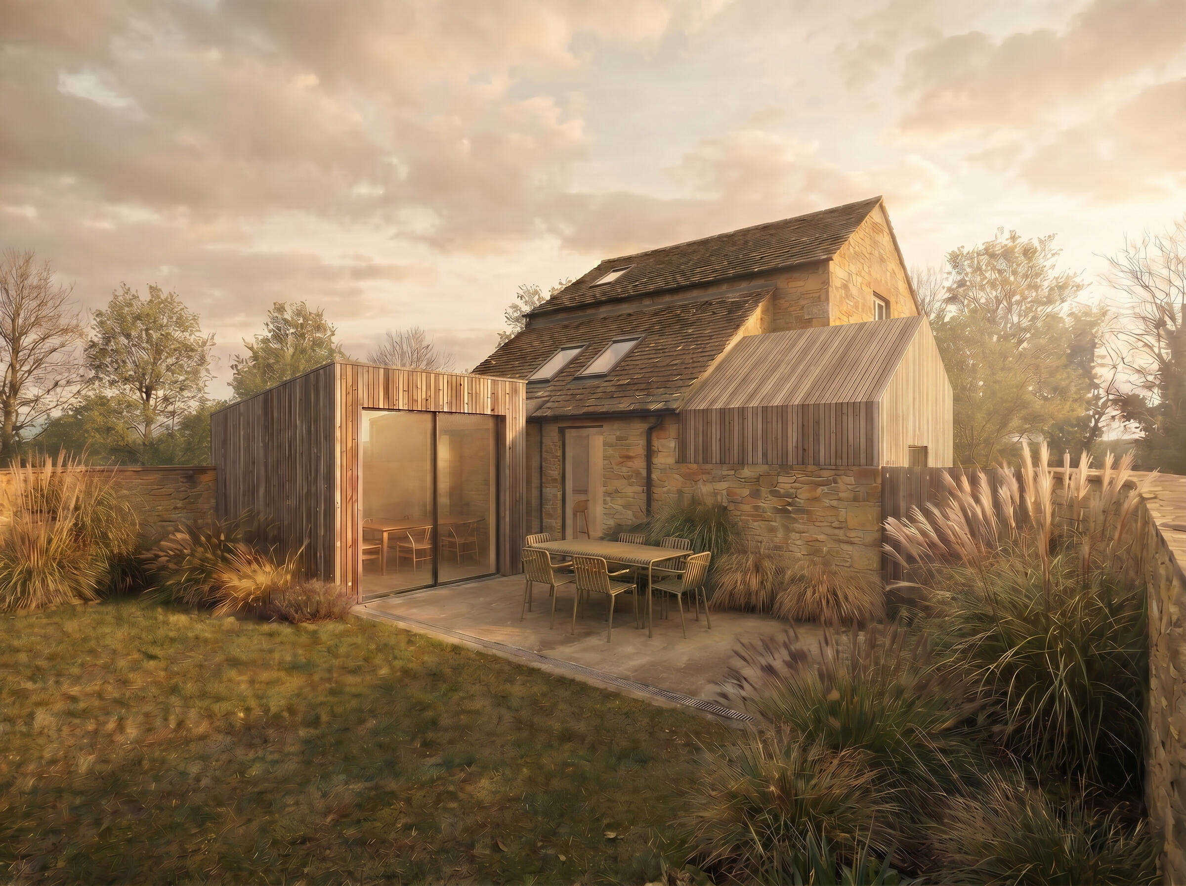 Existing garage conversion with timber garden-shed-style extensions forming a new dwelling on the outskirts of Bath by Andrew Taberner Architects