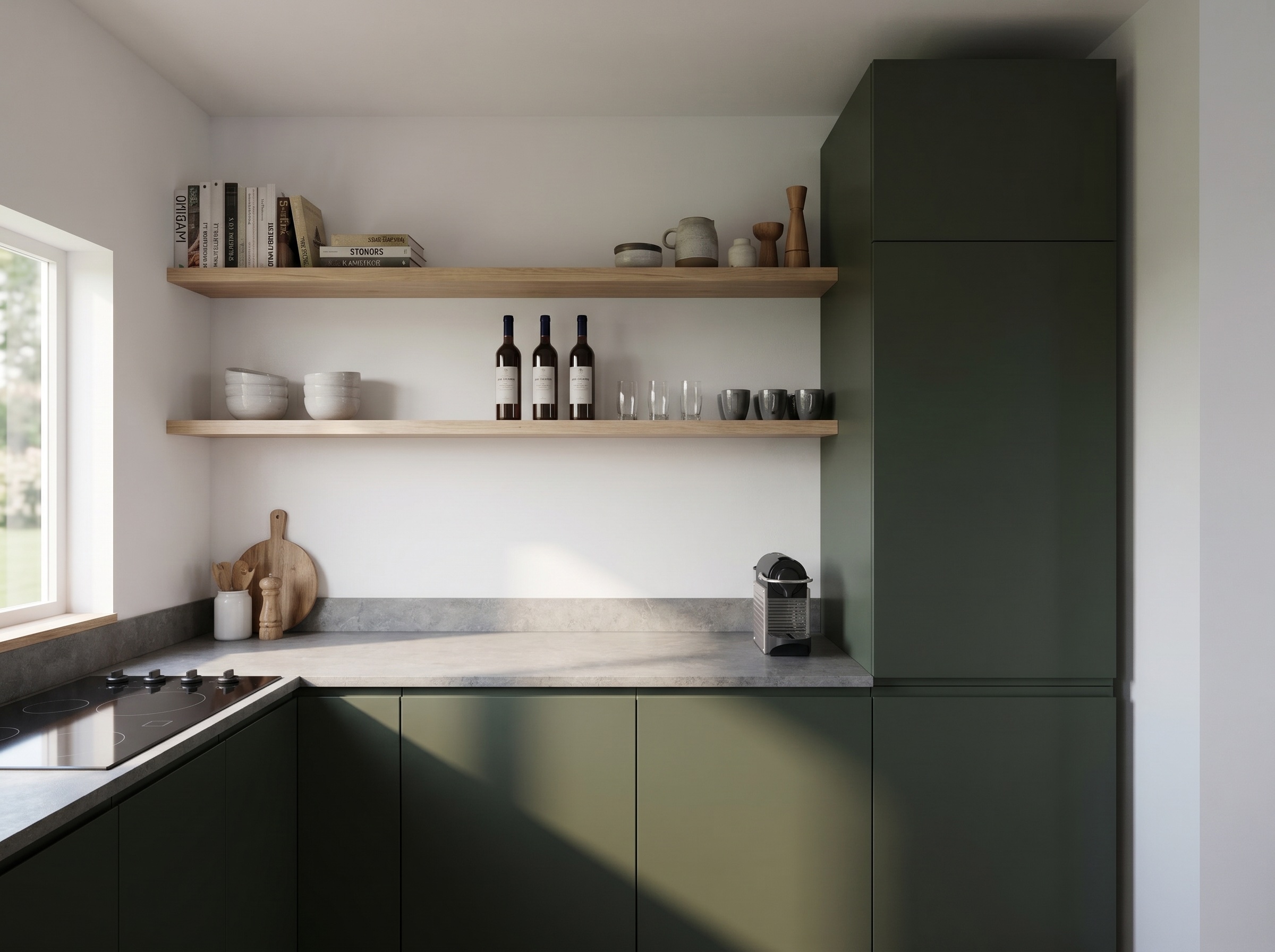 Open shelving in the kitchen at A&S House