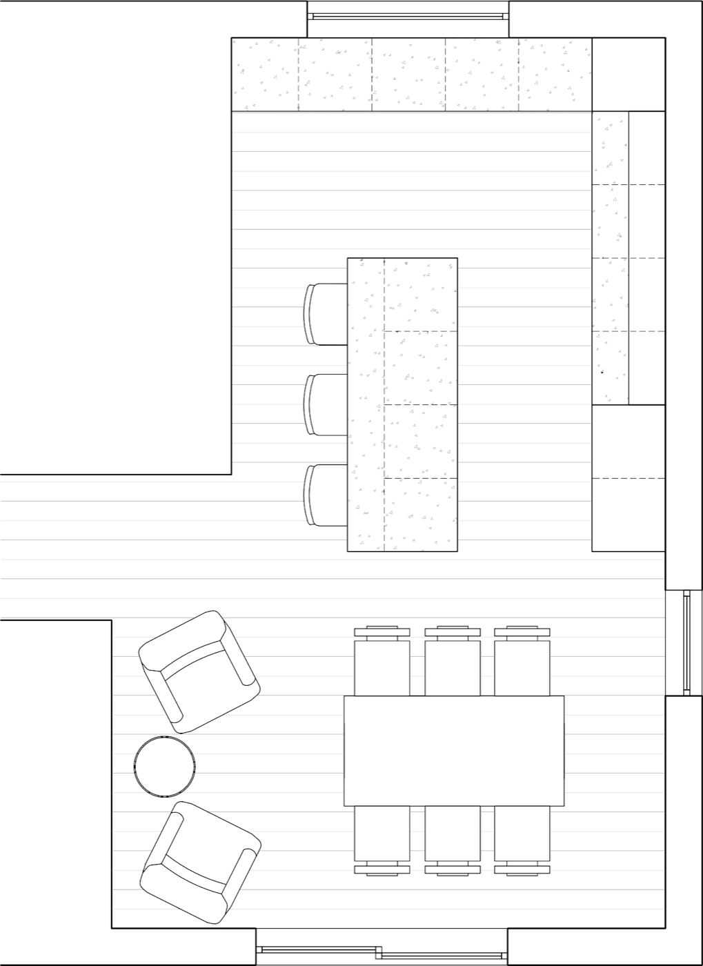 Floor plan drawing of the I&S House kitchen and dining area